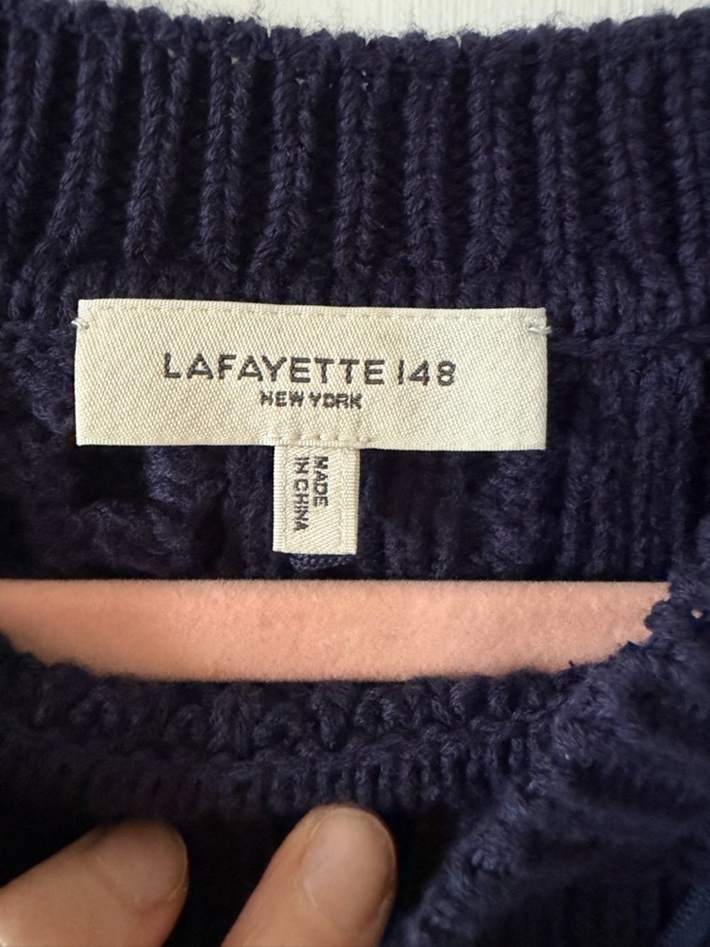 Lafayette 148 New York Navy Cable-Knit Crewneck Sweater Vest - Picture 2 of 4